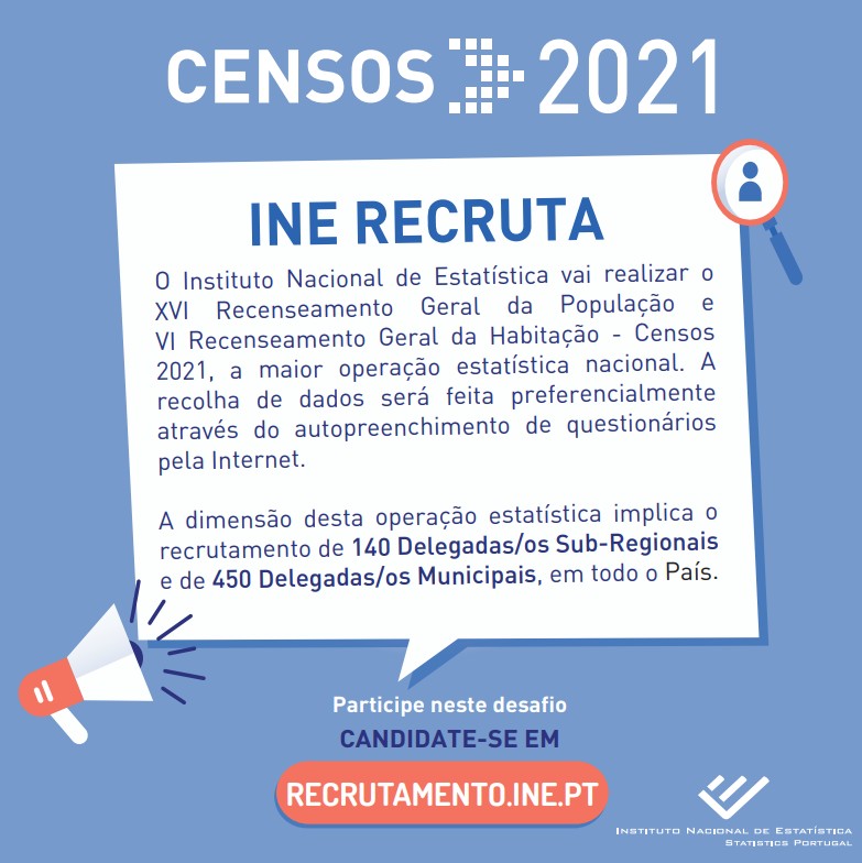 Imagem INE INICIA RECRUTAMENTO PARA CENSOS 2021